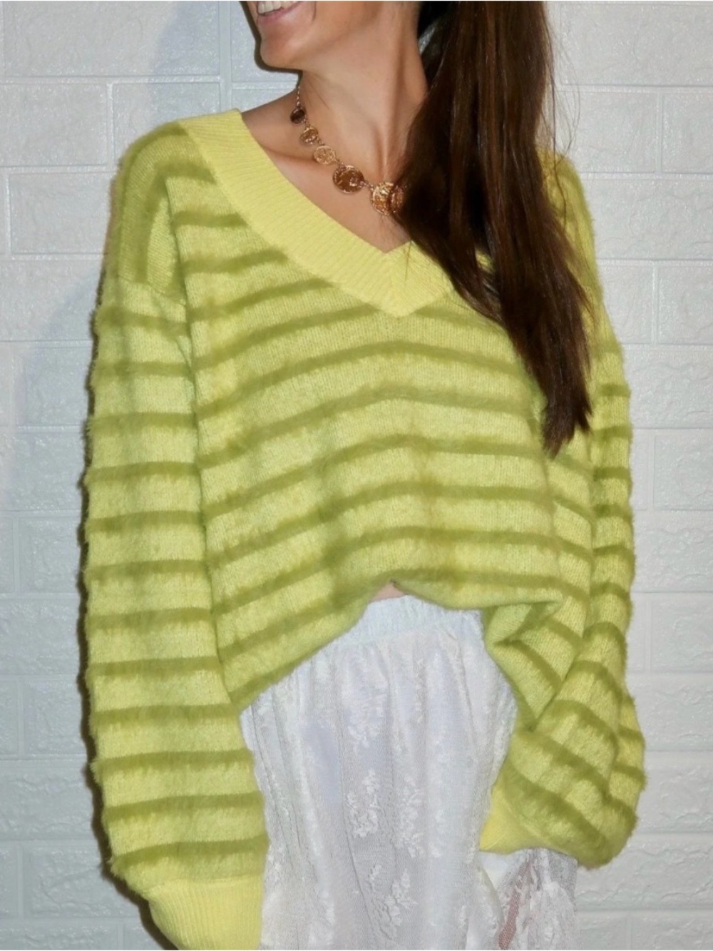 J.nna luxury slouchy oversized preppy sweater stripe varsity - Picture 2 of 3